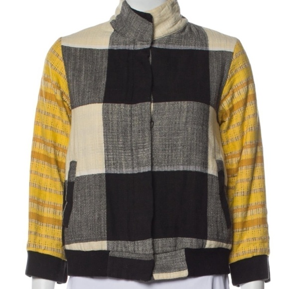 ACE & JIG DOMINO BLACK WHITE YELLOW CHECK BOMBER JACKET XS - Picture 2 of 16